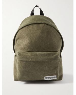 READYMADE Logo-Appliquéd Distressed Cotton-Canvas Backpack - Green