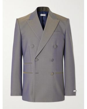 Burberry Double-Breasted Wool Suit Jacket - Blue