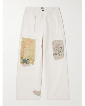Kapital Fatigue Wide-Leg Patchwork Cotton-Twill Trousers - White