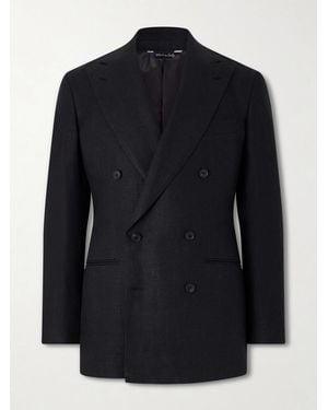 Saman Amel Linen Double-Breasted Blazer - Blu