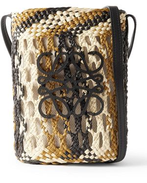 Loewe Paula's Ibiza Leather-Trimmed Striped Raffia Bucket Bag - Metallic