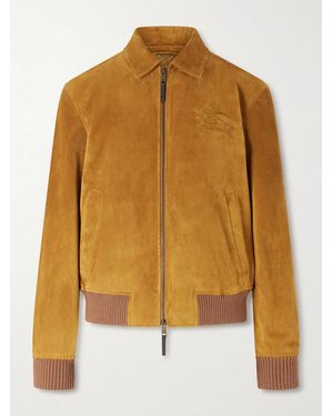 Burberry Logo-appliquéd Suede Harrington Jacket - Yellow
