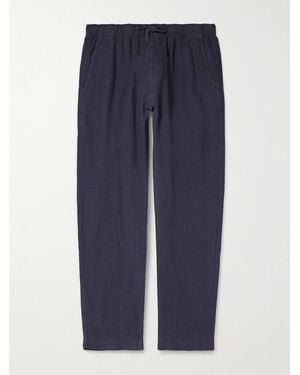 Hartford Joggy Straight-Leg Linen Drawstring Trousers - Blue