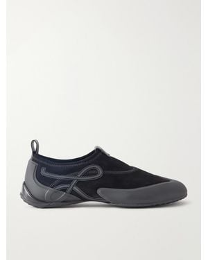 Loewe Grip Aqua Rubber-Trimmed Stretch Suede Sneakers - Blue