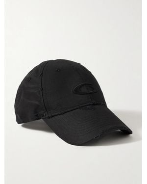 Balenciaga Cargo Distressed Logo-embroidered Cotton-ripstop Baseball Cap - Black