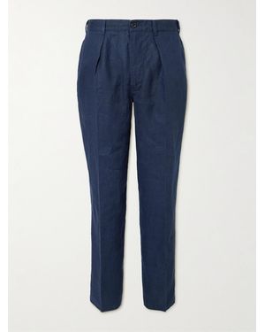 Drake's Games Tapered Pleated Linen Trousers - Blue