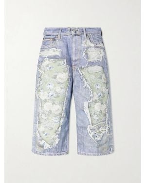 Acne Studios Judda Rose Printed Cotton Shorts - Blue