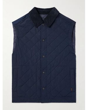 James Purdey & Sons Corduroy-Trimmed Quilted Shell Down Gilet - Blue