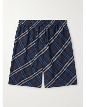 Burberry Straight-Leg Checked Mulberry Silk-Satin Shorts - Blue