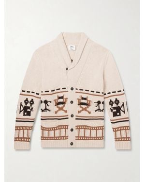 N.Peal Cashmere Hollywood Authentic Intarsia Organic Cashmere Cardigan - Natural