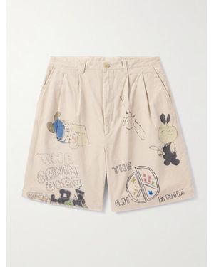 Kapital Memorial Paint Straight-Leg Printed Cotton-Corduroy Shorts - Natural