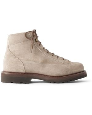 Brunello Cucinelli Polacco Velvet-Trimmed Suede Hiking Boots - Brown