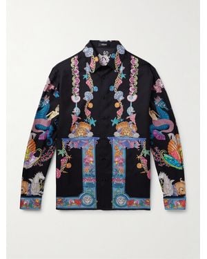 Versace Printed Silk-Twill Shirt - Blue