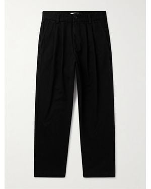 Agolde Slater Straight-Leg Pleated Cotton-Twill Trousers - Black