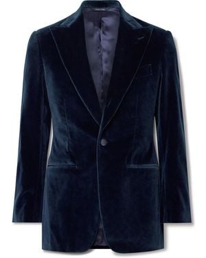 Saman Amel Slim-Fit Cotton-Velvet Tuxedo Jacket - Blue