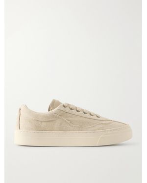 Omni Dellow Suede-Trimmed Distressed Drill Trainers - Natural