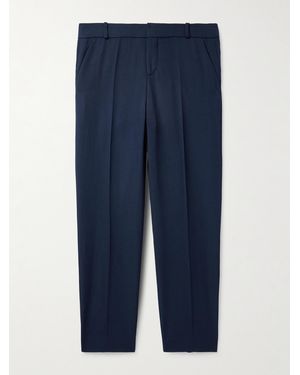 Balmain Straight-Leg Cropped Grain De Poudre Wool Trousers - Blue