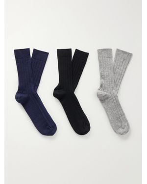 Johnstons of Elgin Set Of Three Cashmere-Blend Socks - Blue