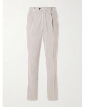 Brunello Cucinelli Tapered Pleated Cotton-Corduroy Trousers - White
