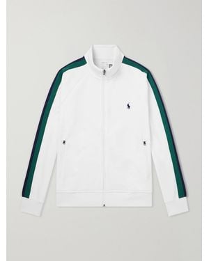 Polo Ralph Lauren Logo-embroidered Striped Cotton-jersey Zip-up Sweatshirt - Natural