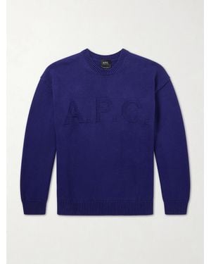 A.P.C. Logo-intarsia Cotton Jumper - Blue