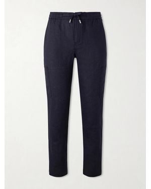 MR P. James Tapered Linen Drawstring Cargo Trousers - Blue