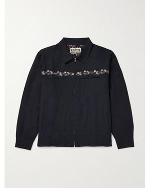 Kartik Research Embroidered Embellished Cotton And Linen-Blend Jacket - Blue
