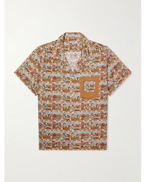 Bode Cowboy Comic Camp-Collar Printed Silk-Satin Shirt - Natural