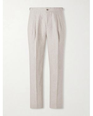 MR P. Straight-Leg Pleated Linen Trousers - White