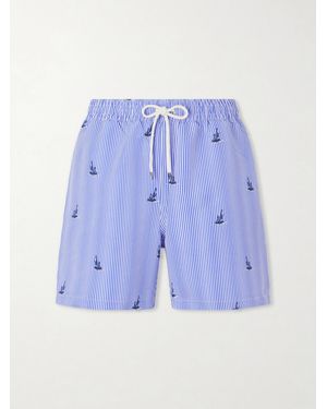 Polo Ralph Lauren Striped Straight-leg Mid-length Recycled-seersucker Swim Shorts - Blue