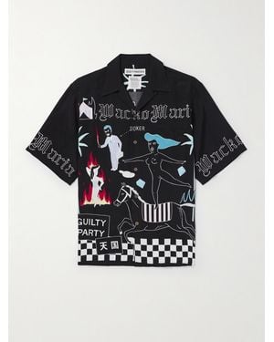 Wacko Maria Convertible-Collar Printed Matte-Satin Shirt - Black