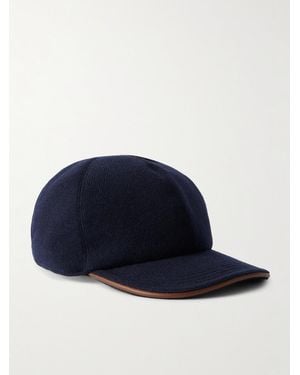 Kiton Leather-Trimmed Cashmere Baseball Cap - Blue