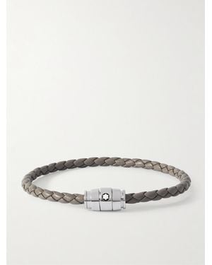 Montblanc Meisterstück 3-ring Stainless Steel And Woven Leather Bracelet - Natural