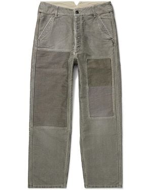 Visvim Pastoral Straight-leg Paneled Striped Cotton-moleskin Pants - Gray