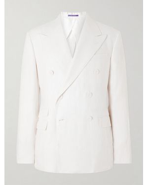 Ralph Lauren Double-Breasted Herringbone Linen Suit Jacket - White