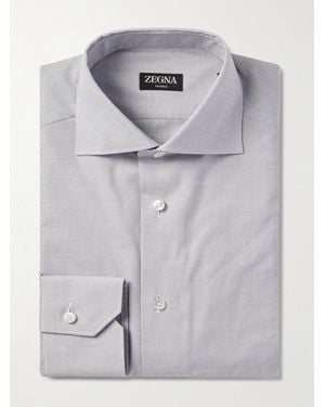 ZEGNA Cutaway-Collar Checked Cotton Shirt - Grey