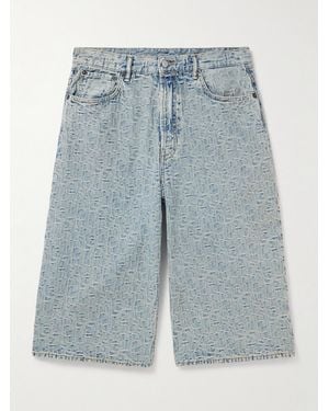 Acne Studios Rudda Wide-Leg Logo-Jacquard Denim Shorts - Blue
