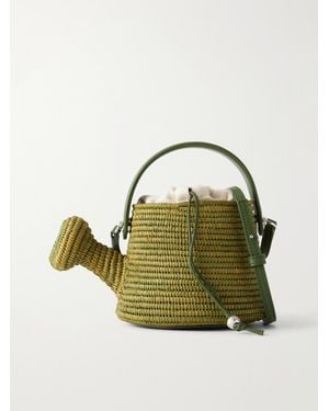 Loewe Paula's Ibiza Watering Can Leather-Trimmed Raffia Messenger Bag - Green