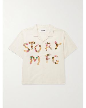 STORY mfg. Greetings Camp-Collar Logo-Appliquéd Cotton And Linen-Blend Shirt - Natural