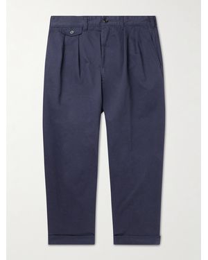 Beams Plus Tapered Cropped Pleated Cotton-Blend Twill Trousers - Blue