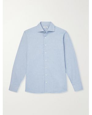 De Petrillo Cutaway-Collar Brushed Cotton-Twill Shirt - Blue