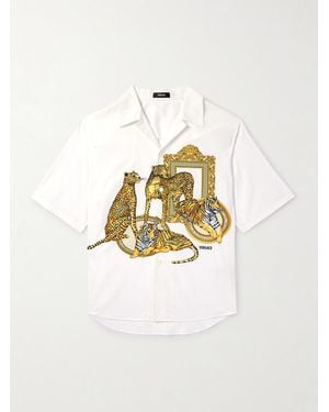 Versace Wild Cats Camp-Collar Printed Cotton-Poplin Shirt - White
