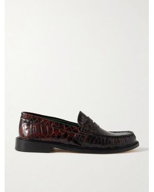 VINNY'S Yardee Python-Effect Leather Penny Loafers - Brown