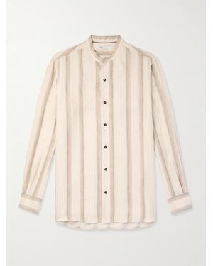 Loro Piana Elia Grandad-Collar Striped Linen And Silk-Blend Shirt - Natural
