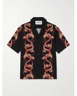 MANAAKI Taniwha Camp-Collar Printed Lyocell-Twill Shirt - Black