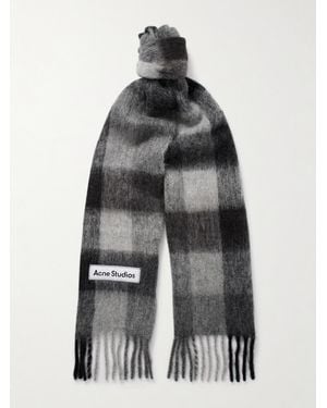 Acne Studios Fringed Checked Knitted Scarf - Grey