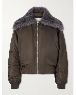Bottega Veneta Padded Plush-trimmed Satin Bomber Jacket - Black