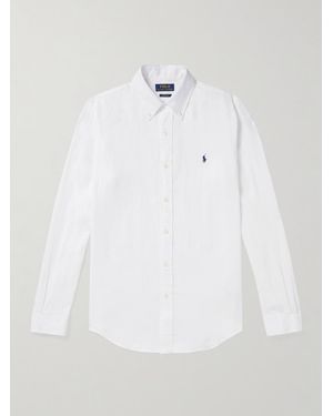 Polo Ralph Lauren Button-Down Collar Logo-Embroidered Linen Shirt - White