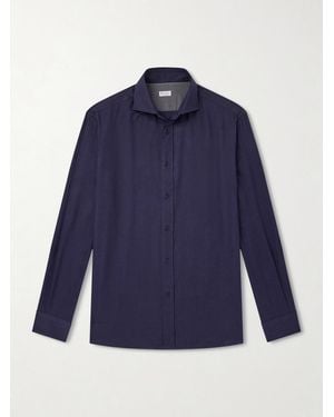Brunello Cucinelli Herringbone Cotton and Lyocell-Blend Shirt - Blau