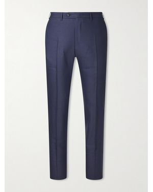 Canali Tapered Linen And Wool-Blend Twill Suit Trousers - Blue